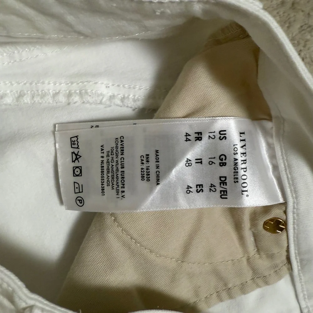Liverpool Los Angeles Ankle Skinny Jeans White Frayed Raw Hem Size 12/31 Womens